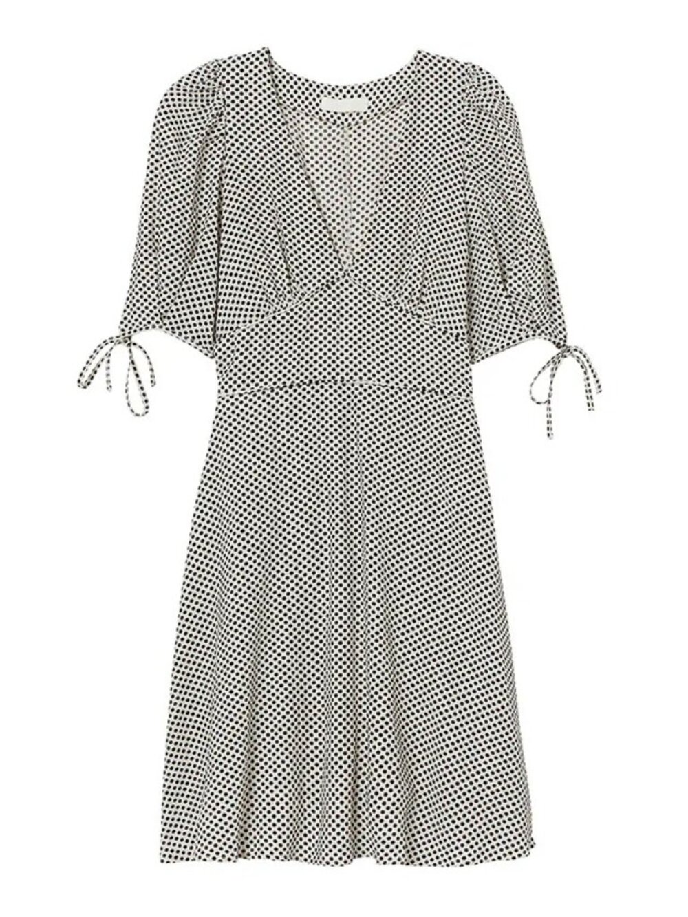 H&M Midi Dress XXL Polka Dot Short Sleeve Tie Cuffs Black White Parisian Chic